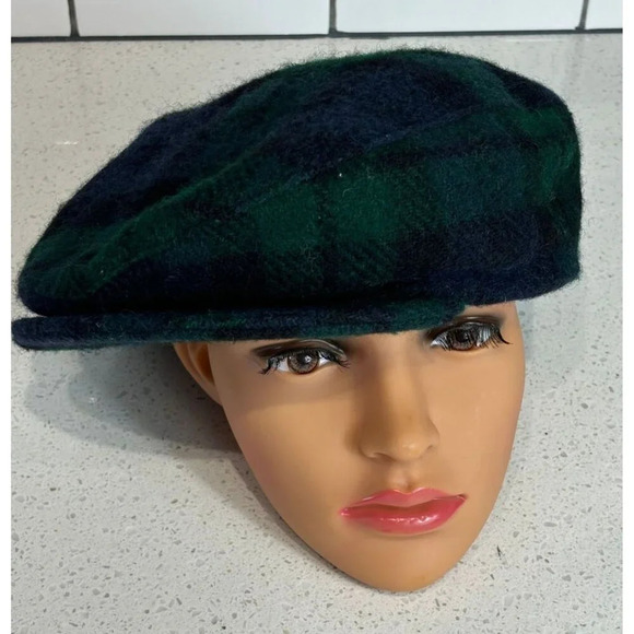 Vintage Country Gentleman Plaid Newboy Cabbie Classic Flat Hat Cap Blue Green - Picture 4 of 6